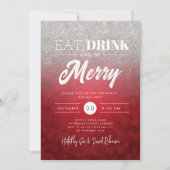 ドリンク食べビーシルバメリーーレッド《写真》ぼけ味休日クリスマス 招待状 (正面)