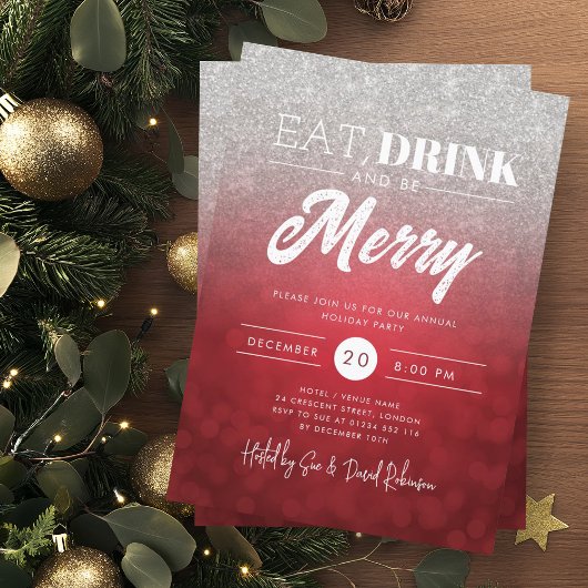 ドリンク食べビーシルバメリーーレッド《写真》ぼけ味休日クリスマス 招待状