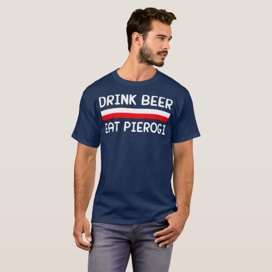 ドリンク食べビールピエロギポーランド国旗のポーランドギフト Tシャツ (正面フル)