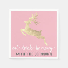 ドリンク食べブメリーピンク灰色の白金ゴールドトナカイ スタンダードカクテルナプキン