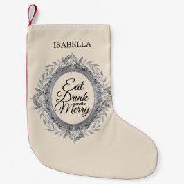 ドリンク食べベシルバー葉リース名アイボリー スモールクリスマスストッキング