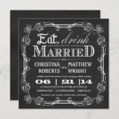 ドリンク食べベスクエア結婚した結婚式招待状 招待状 (正面/裏面)