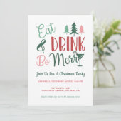 ドリンク食べベタイポグラフィメリークリスマスパーティー 招待状 (スタンド正面)