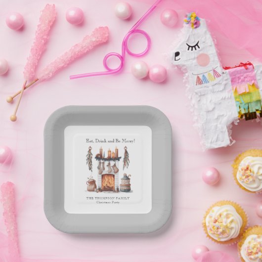 ドリンク食べベフェスティバルメリー暖炉クリスマス ペーパープレート (パーティー)