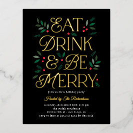 ドリンク食べベフォイルメリーホリデー招待状はがき 箔招待状ポストカード