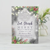 ドリンク食べベメリークリスマスホリデーディナーパーティー 招待状 (スタンド正面)