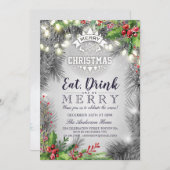 ドリンク食べベメリークリスマスホリデーディナーパーティー 招待状 (正面/裏面)