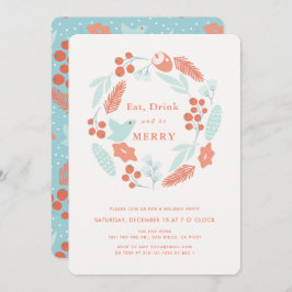 ドリンク食べベリースメリークリスマスホリデーパーティー 招待状