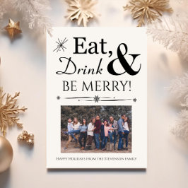 ドリンク食べベレトロメリー白黒クリスマス 招待状