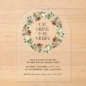 ドリンク食べベ水メリー色リースホリデーパーティー アクリル招待状 (正面)