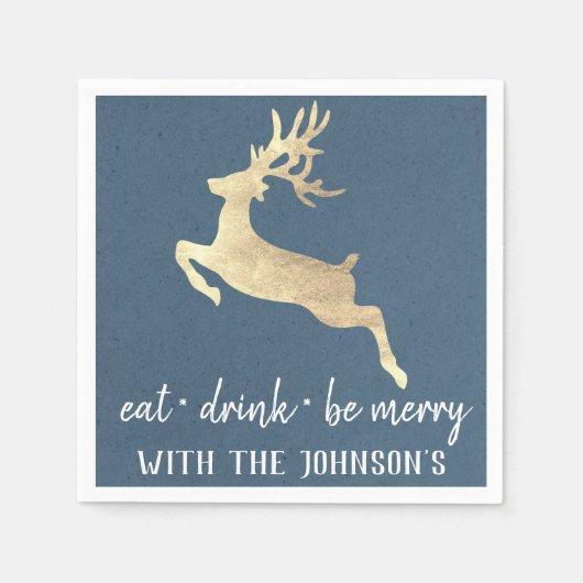 ドリンク食べベ金ゴールドトナメリーーデナークラフトホワイトブルー スタンダードカクテルナプキン (正面)