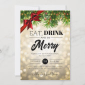 ドリンク食べベ金ゴールドパインメリーライツホリデークリスマス 招待状 (正面)