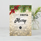 ドリンク食べベ金ゴールドパインメリーライツホリデークリスマス 招待状 (スタンド正面)