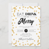 ドリンク食べベ金ゴールドメリーグリッター休日クリスマス 招待状 (正面)