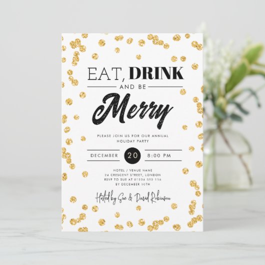 ドリンク食べベ金ゴールドメリーグリッター休日クリスマス 招待状 (スタンド正面)