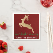 ドリンク食べベ金ゴールドメリートナカイBurgundyホワイト スタンダードカクテルナプキン (インサイチュ)