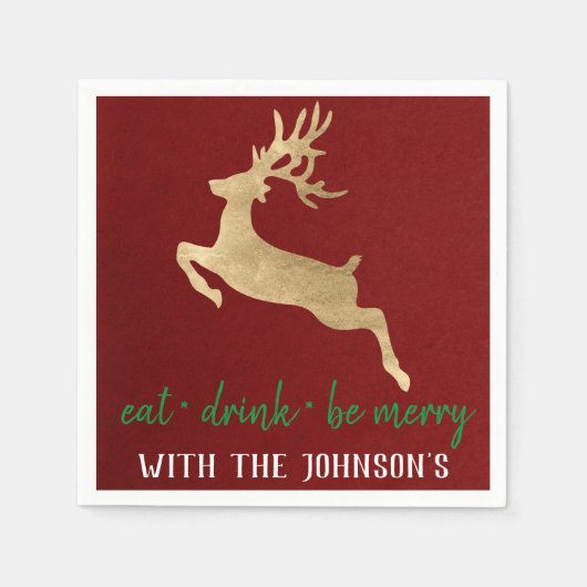 ドリンク食べベ金ゴールドメリートナカイBurgundyホワイト スタンダードカクテルナプキン (正面)