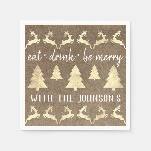 ドリンク食べベ金ゴールドメリートナカイKraftブロンズWhit スタンダードカクテルナプキン (正面)