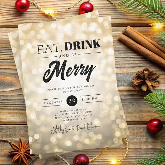 ドリンク食べベ金ゴールドメリー《写真》ぼけ味休日クリスマス 招待状