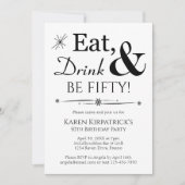 ドリンク食べベ50レトロ白黒50誕生日 招待状 (正面)