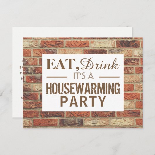 ドリンク食べ引っ越し祝いパーティーパーティー素朴レンガ招待状 インビテーションポストカード (正面/裏面)