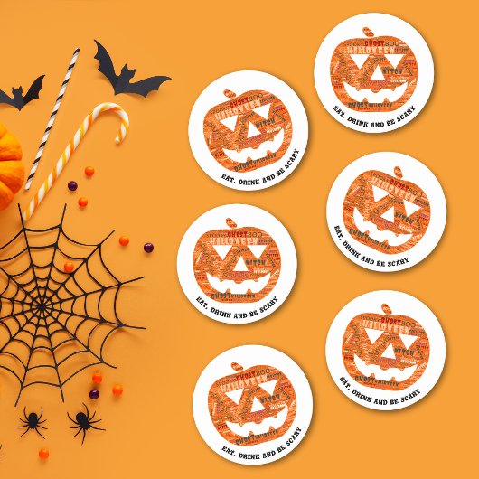 ドリンク食べ怖いハロウィーンパンプキンワードクラウド ラウンドペーパーコースター
