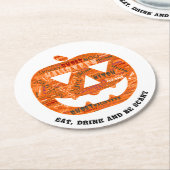 ドリンク食べ怖いハロウィーンパンプキンワードクラウド ラウンドペーパーコースター (アングル)