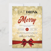 ドリンク食べ金ゴールドウィンターワンダーランドホリデークリスマスボウ 招待状 (正面)