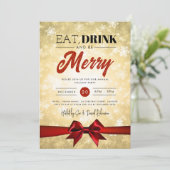 ドリンク食べ金ゴールドウィンターワンダーランドホリデークリスマスボウ 招待状 (スタンド正面)