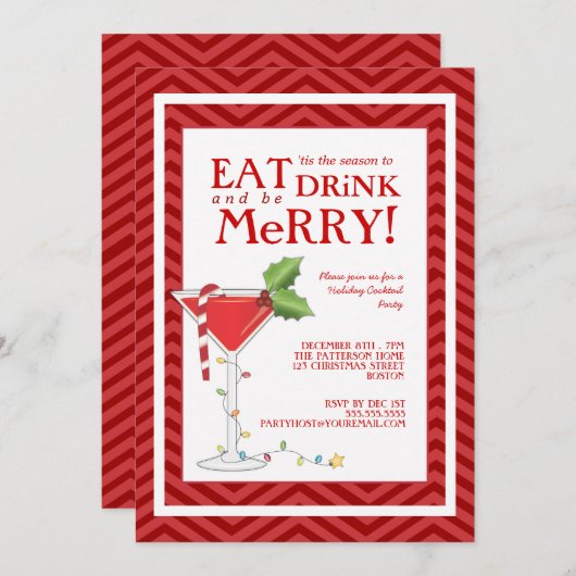 ドリンク食べ&ビーメリークリスマスカクテルパーティー 招待状 (正面/裏面)
