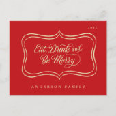 ドリンク食べ&ビーメリークリスマスクラシック金ゴールドフレーム シーズンポストカード (正面)