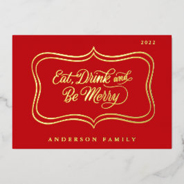 ドリンク食べ&ビーメリークリスマスクラシック金ゴールドフレーム 箔シーズンカード