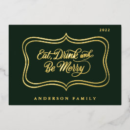 ドリンク食べ&ビーメリークリスマスクラシック金ゴールドフレーム 箔シーズンカード