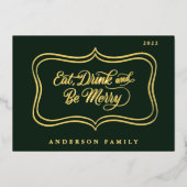 ドリンク食べ&ビーメリークリスマスクラシック金ゴールドフレーム 箔シーズンカード (正面)