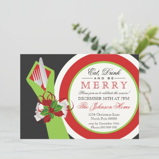 ドリンク食べ&ビーメリークリスマスパーティの招待状 招待状 (スタンド正面)