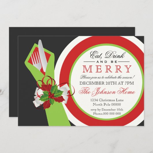 ドリンク食べ&ビーメリークリスマスパーティの招待状 招待状 (正面/裏面)