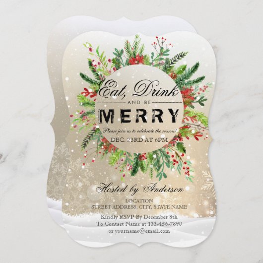 ドリンク食べ&ビーメリークリスマスパーティの招待状 招待状 (正面/裏面)