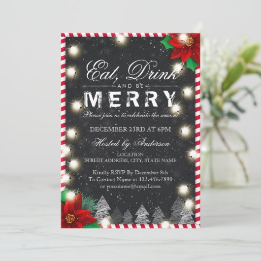 ドリンク食べ&ビーメリークリスマスパーティの招待状 招待状 (スタンド正面)