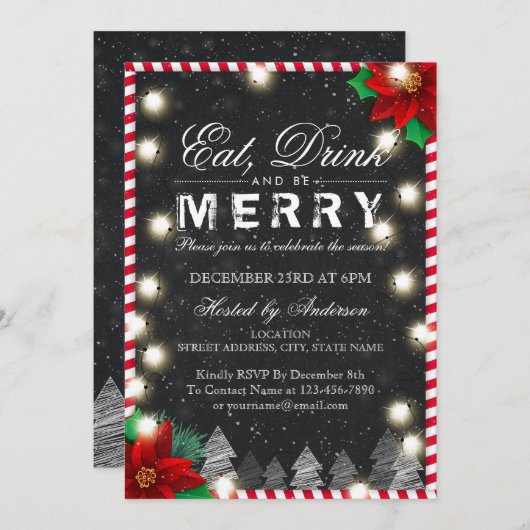 ドリンク食べ&ビーメリークリスマスパーティの招待状 招待状 (正面/裏面)