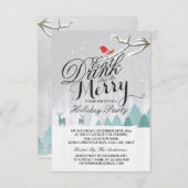 ドリンク食べ&ビーメリースノー鹿バードホリデーパーティー 招待状 (正面/裏面)