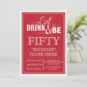 ドリンク食べ&ビー50または任意の年齢の誕生日パーティーの招待状 招待状 (スタンド正面)