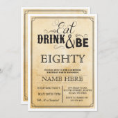ドリンク食べ&ビー80または任意の年齢の誕生日パーティーの招待状 招待状 (正面/裏面)