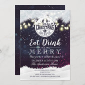ドリンク食べ&ベメリークリスマスホリデーパーティーカード 招待状 (正面/裏面)