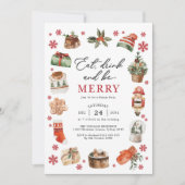 ドリンク食べBe Merry Christmas Dinnerパーティー 招待状 (正面)
