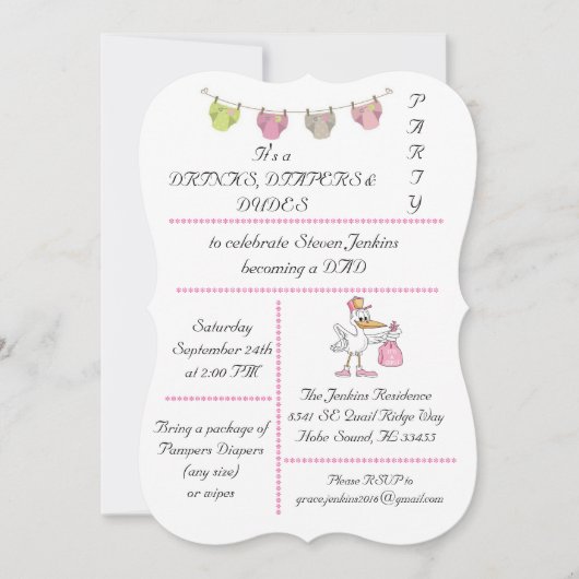 ドリンク、おむつ&デュデス – 招待状 (正面)