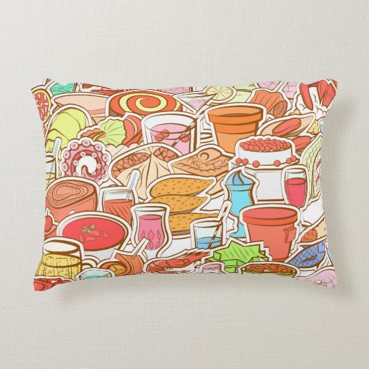 ドリンク、シーフード、スナック、シームレスなパターン アクセントクッション (正面)