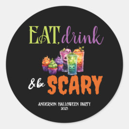 ドリンク&ベ食べス怖いハローウィンパーティネオンレトロ ラウンドシール