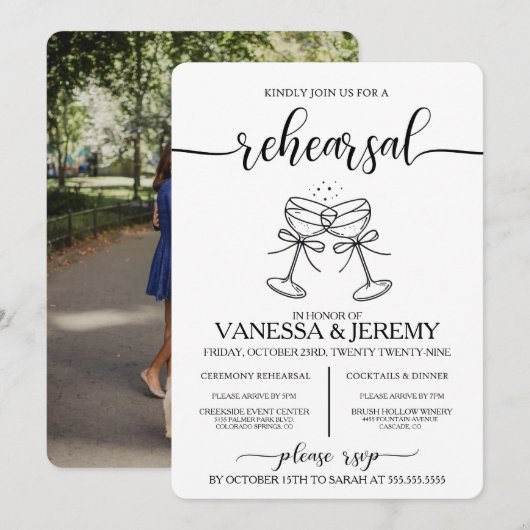 ドリンク＆ボウズのリハーサルディナー招待状 招待状 (正面/裏面)