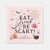 ドリンク&食べべ怖いおもしろいパンプキンハローウィンパーティ スタンダードカクテルナプキン (正面)