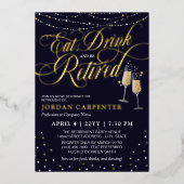 ドリンク&食べビーシャンパ退職したン退職パーティー 箔招待状 (正面)